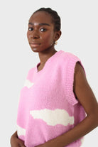 Pink and white intarsia cloud wool blend vest_4