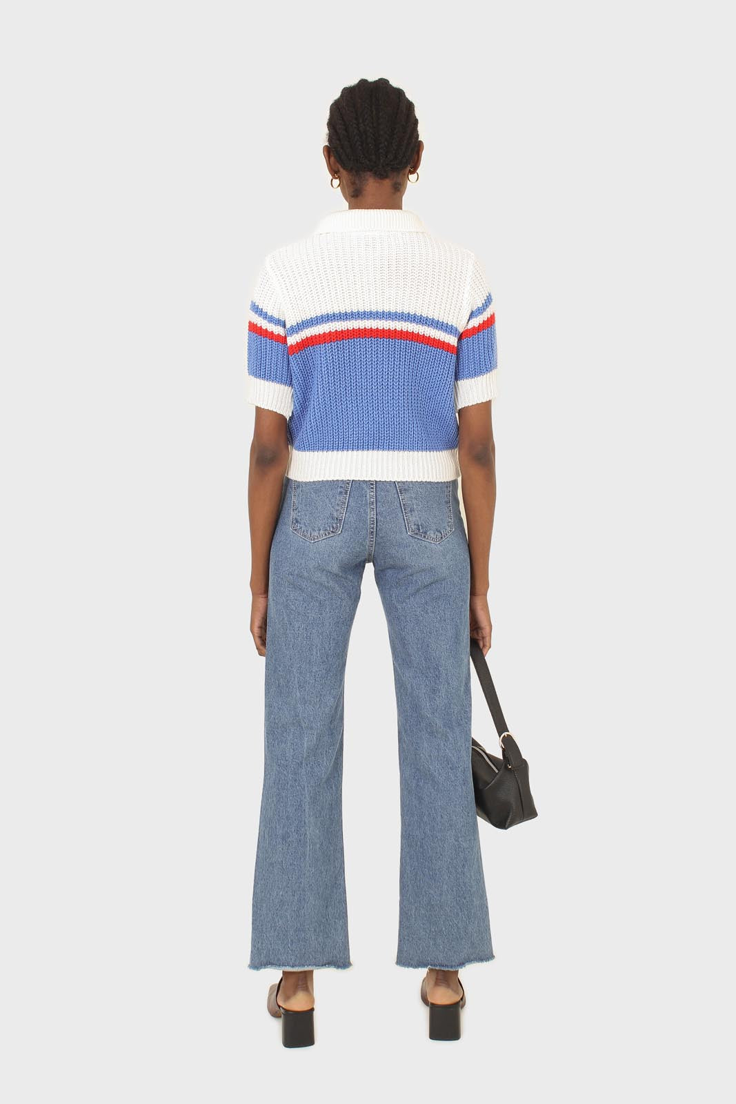 Blue and ivory polo short sleeve knit top_5