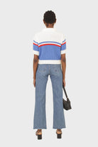 Blue and ivory polo short sleeve knit top_5