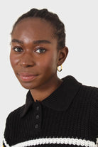 Black and ivory polo short sleeve knit top_4