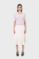 Lilac short sleeved button front knit top_4