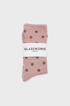 Pink and beige metallic polka dot socks_4