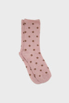 Pink and beige metallic polka dot socks_1