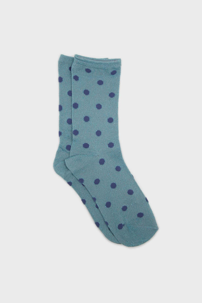 Blue metallic polka dot socks_1