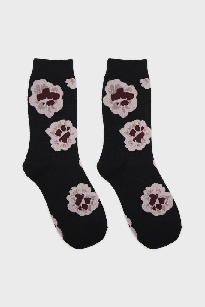 Black floral grid socks_3