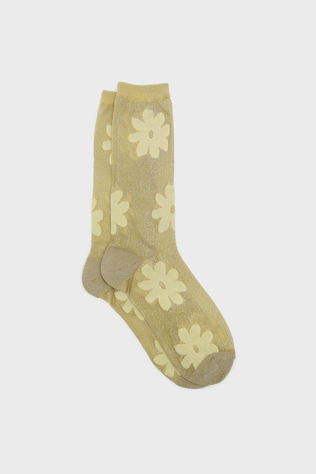 Yellow metallic sheer daisy socks_1