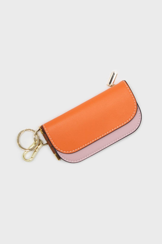 Pink and orange genuine leather cardholder and pen set_1