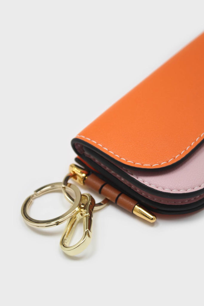 Pink and orange genuine leather cardholder and pen set_3