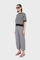 Black and white gingham loose fit trousers_5