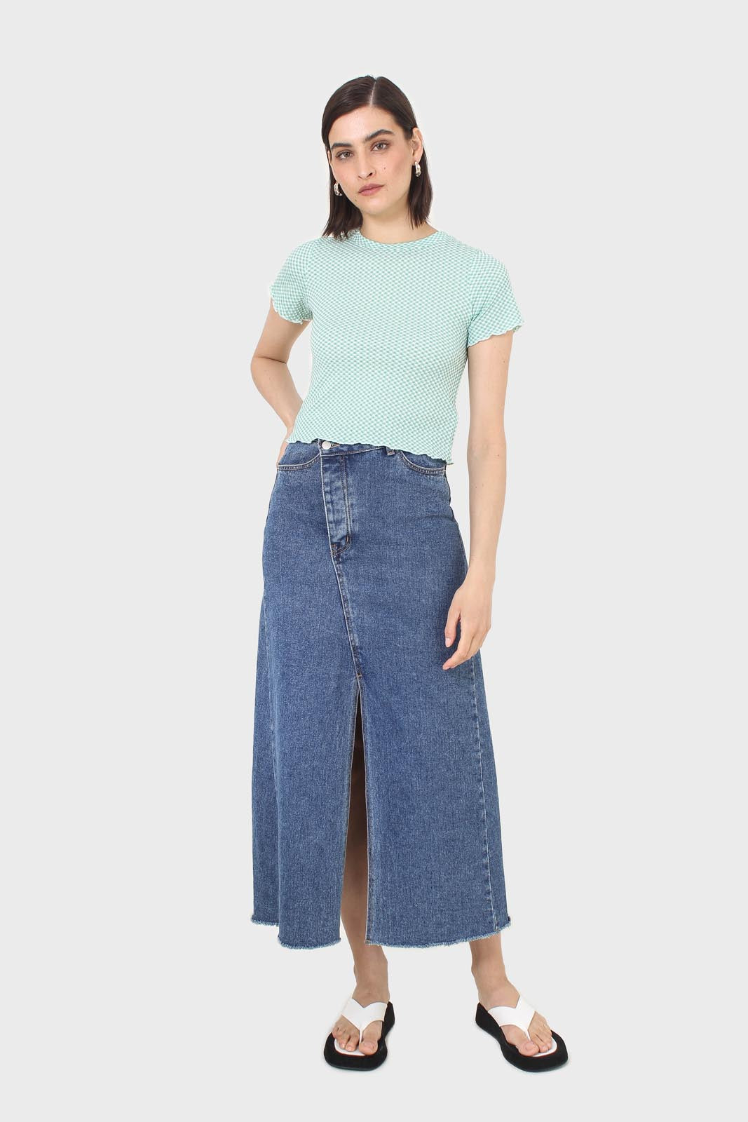 Green and ivory lettuce hem top_2