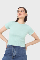 Green and ivory lettuce hem top_7