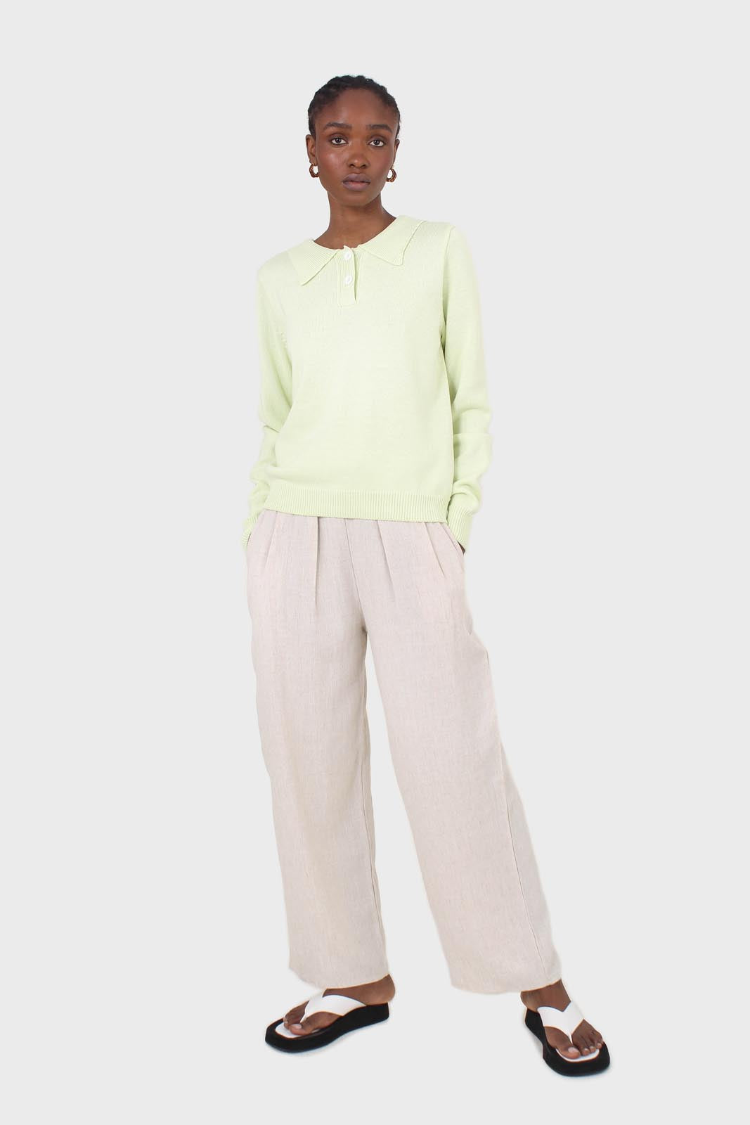 Lime green knit polo long sleeved top_3