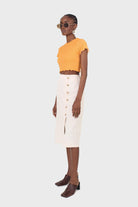 Ivory faux side button midi skirt_4