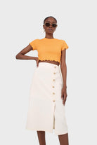 Ivory faux side button midi skirt_9