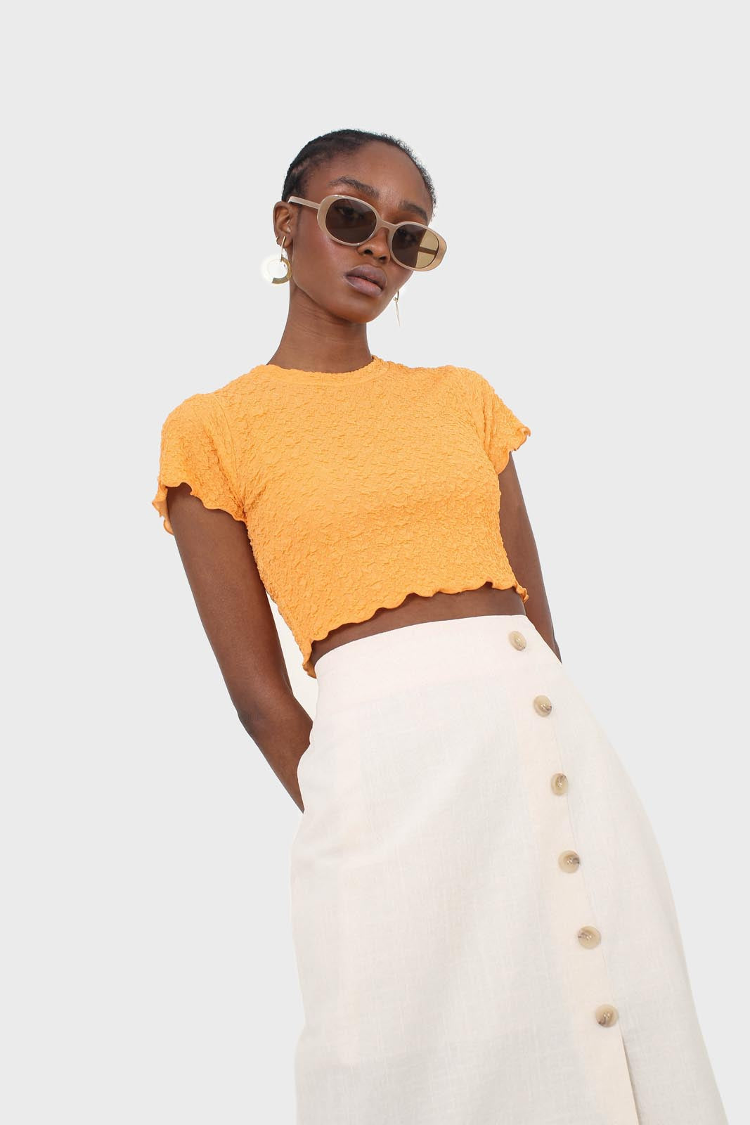 Ivory faux side button midi skirt_6