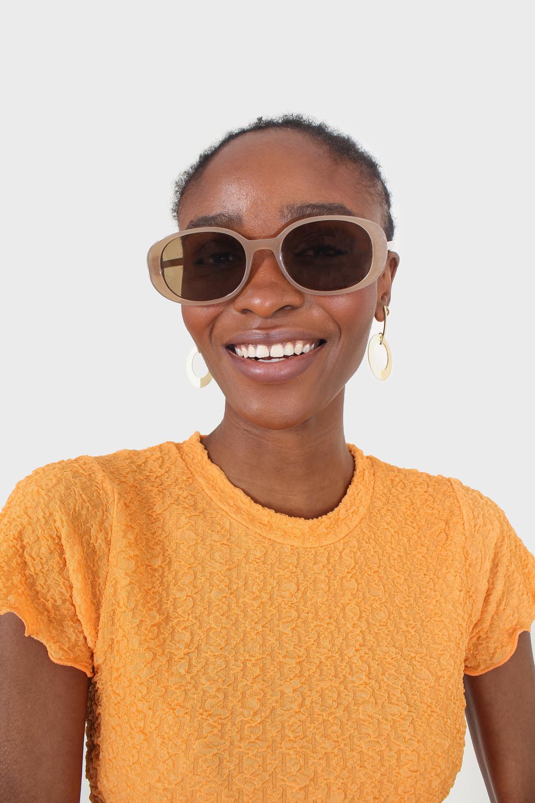 Orange shirring crew neck tee_8