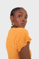 Orange shirring crew neck tee_2