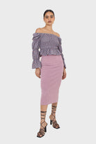 Blue and pink floral print ruched long sleeved top_3