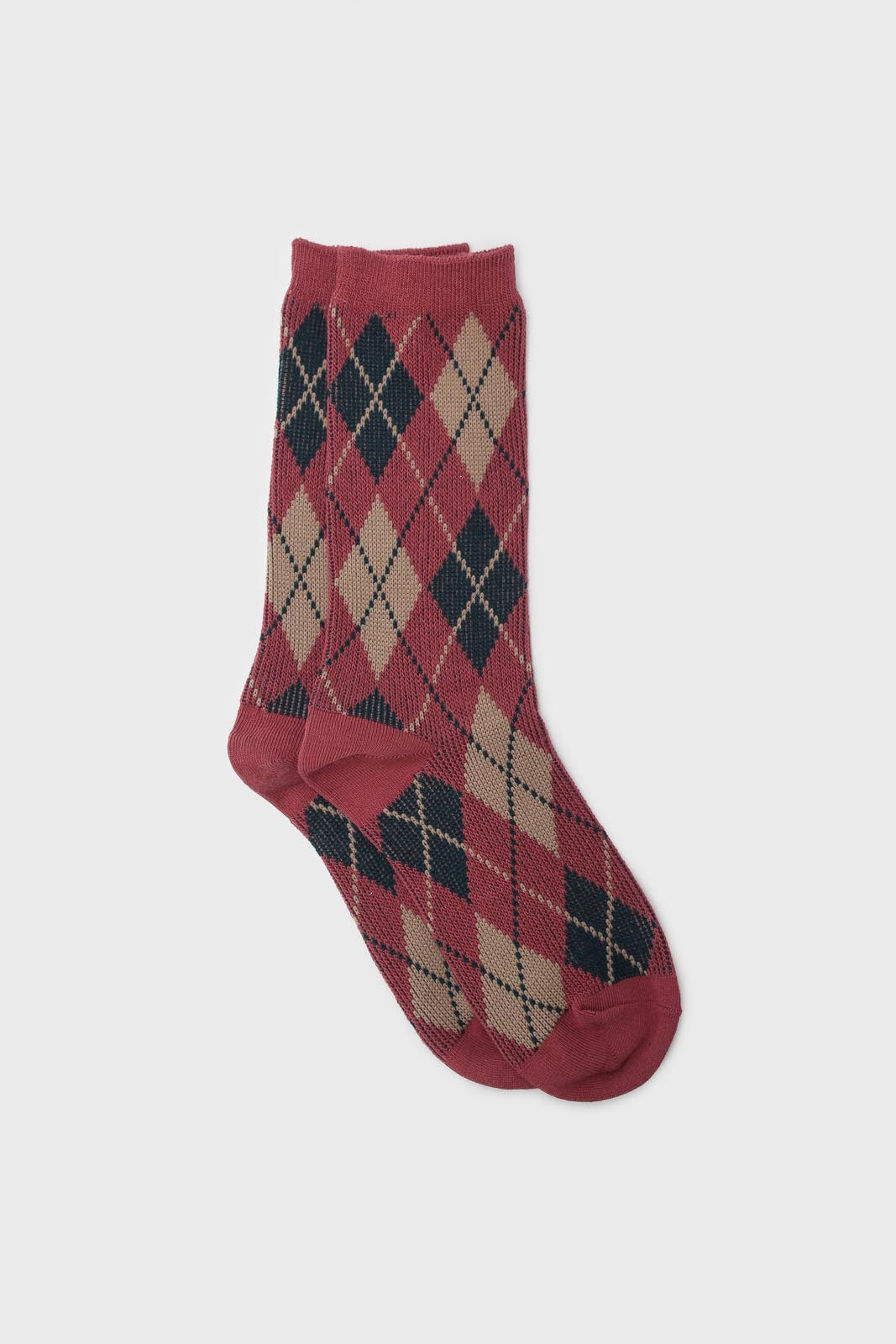 Pink blue and beige argyle socks_1