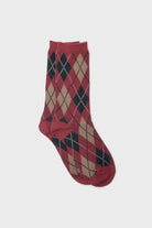 Pink blue and beige argyle socks_1