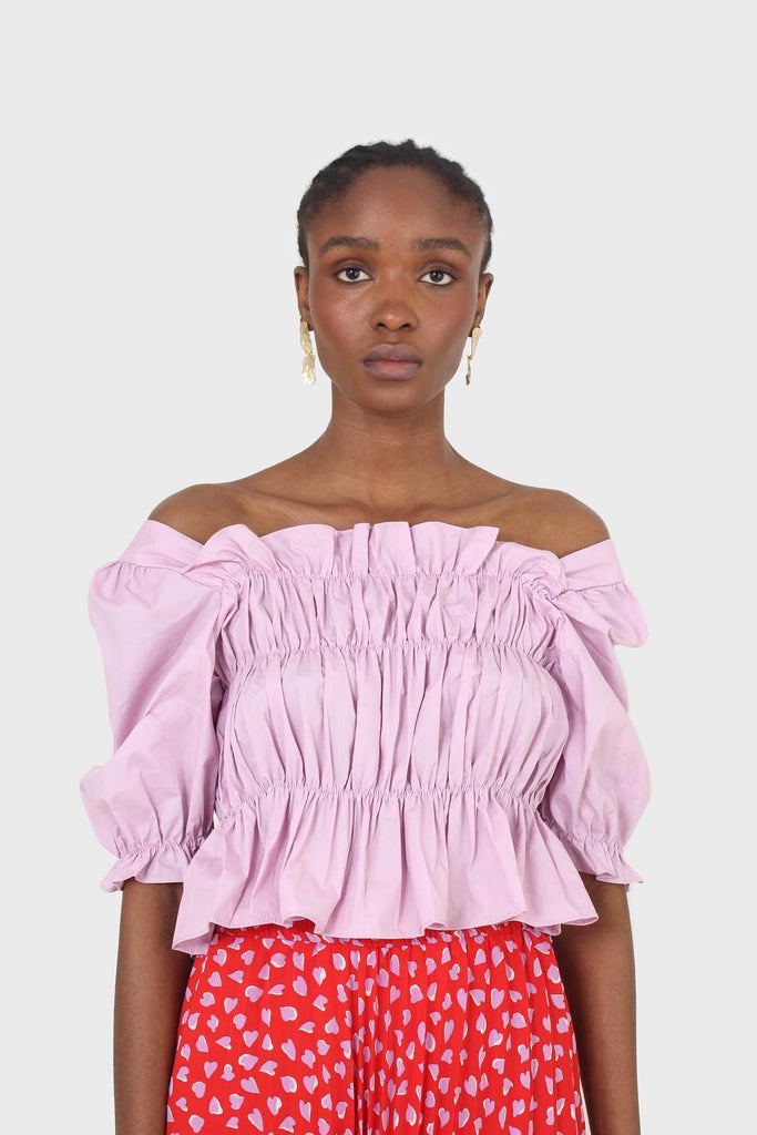 Purple ruched puff sleeve cropped top_8