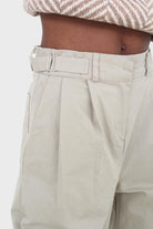 Khaki pleat front adjustable waistband trousers_4