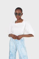 Ivory square neckline princess seam lace blouse_1