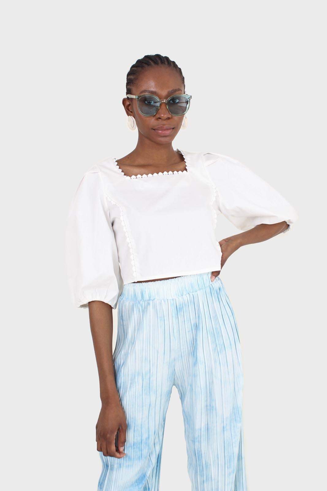 Ivory square neckline princess seam lace blouse_6