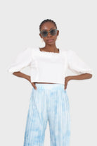 Ivory square neckline princess seam lace blouse_8