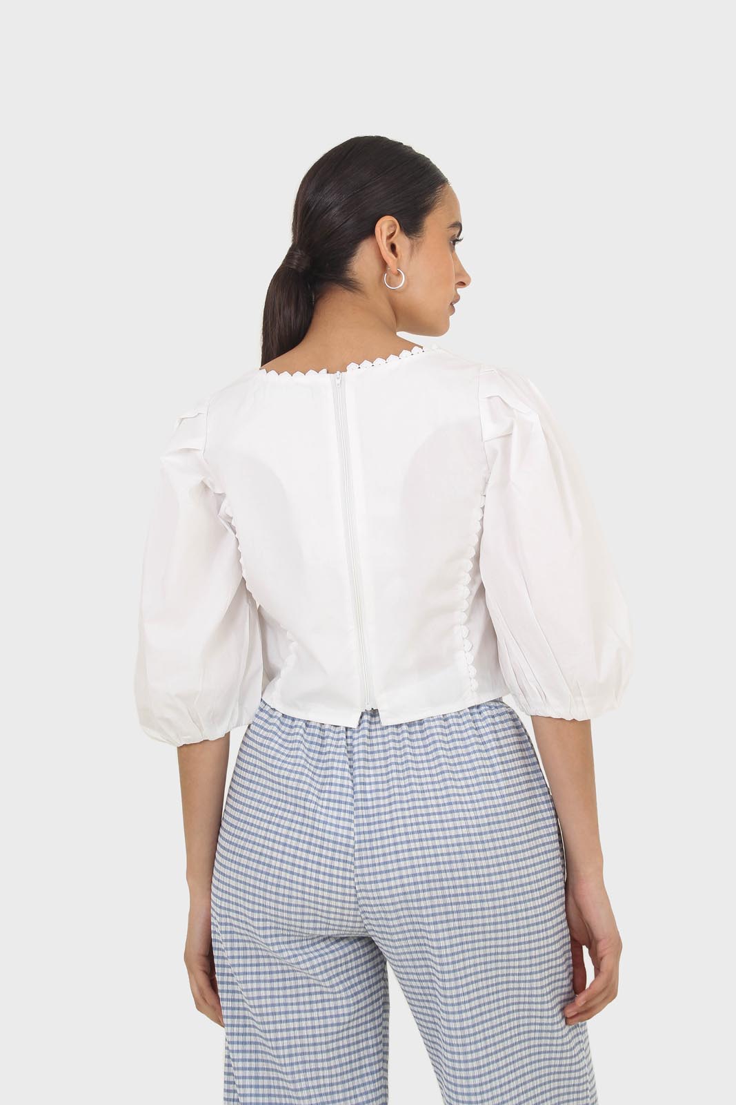 Ivory square neckline princess seam lace blouse_11