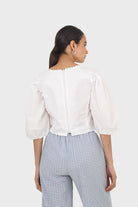 Ivory square neckline princess seam lace blouse_11