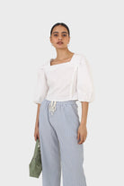 Ivory square neckline princess seam lace blouse_9