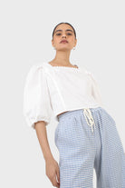 Ivory square neckline princess seam lace blouse_16