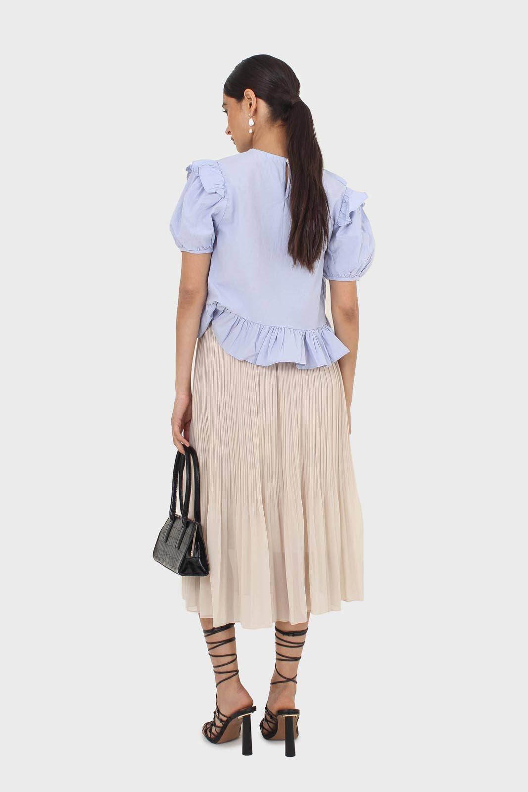Sky blue asymmetric frill short sleeved top_5