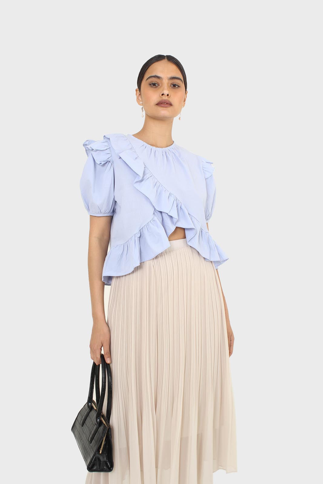 Sky blue asymmetric frill short sleeved top_7