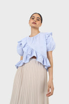 Sky blue asymmetric frill short sleeved top_9