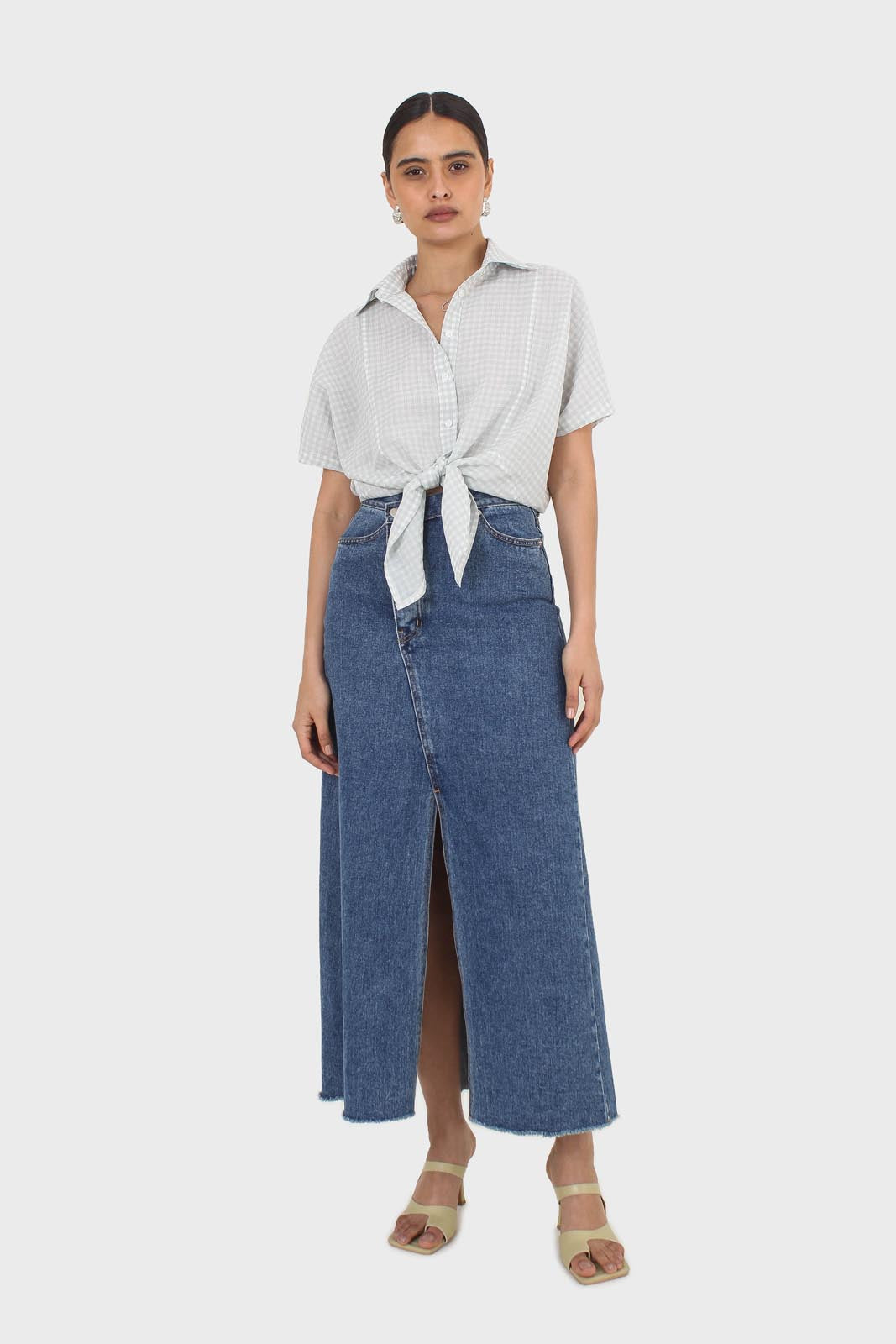 Mint and ivory gingham tie front shirt_4