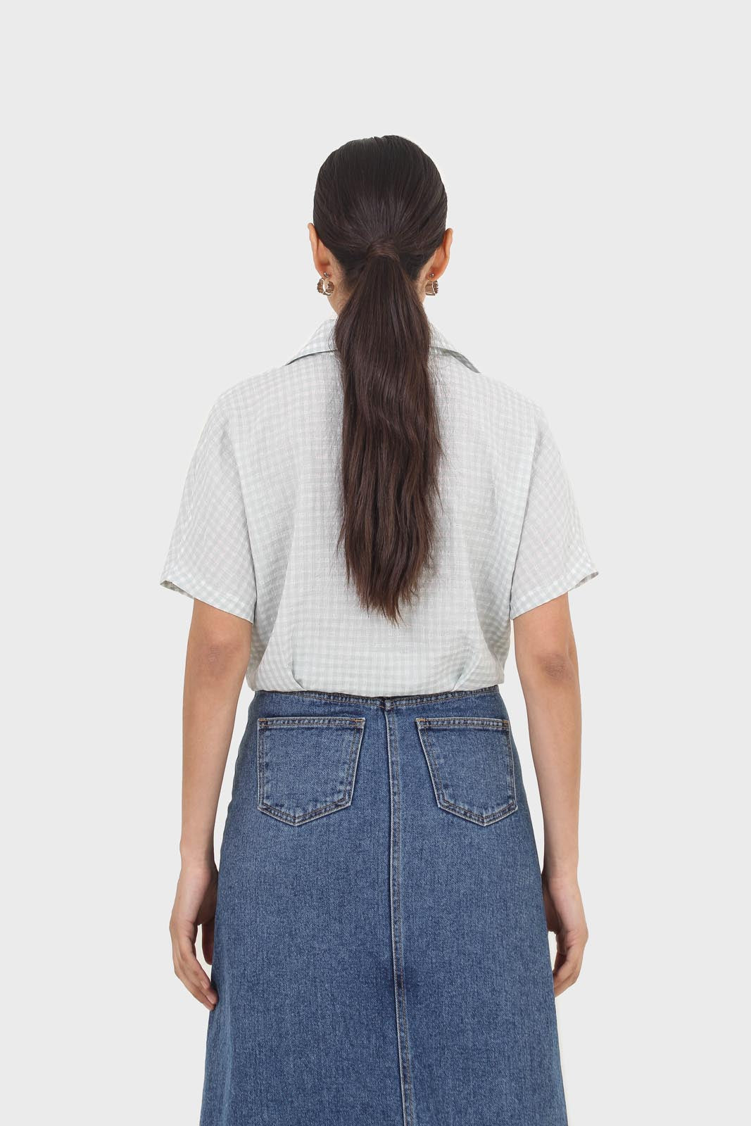 Mint and ivory gingham tie front shirt_3