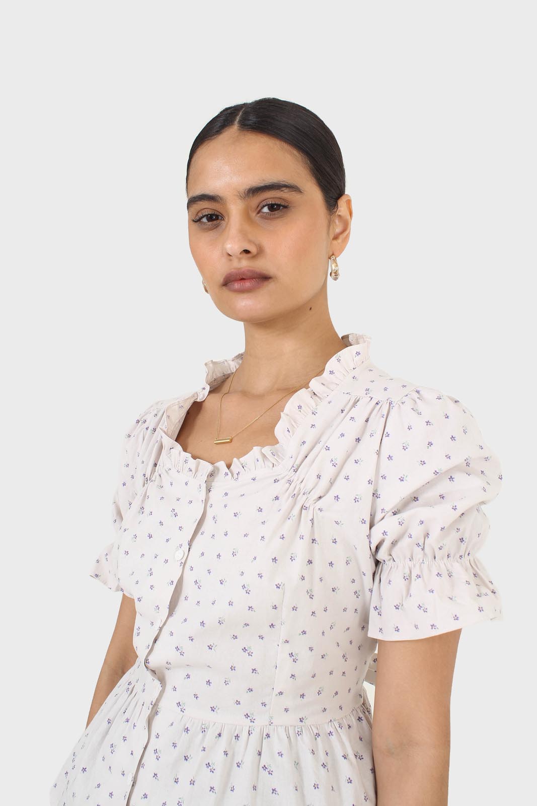 Oatmeal and lilac tiny flower print peasant blouse_6