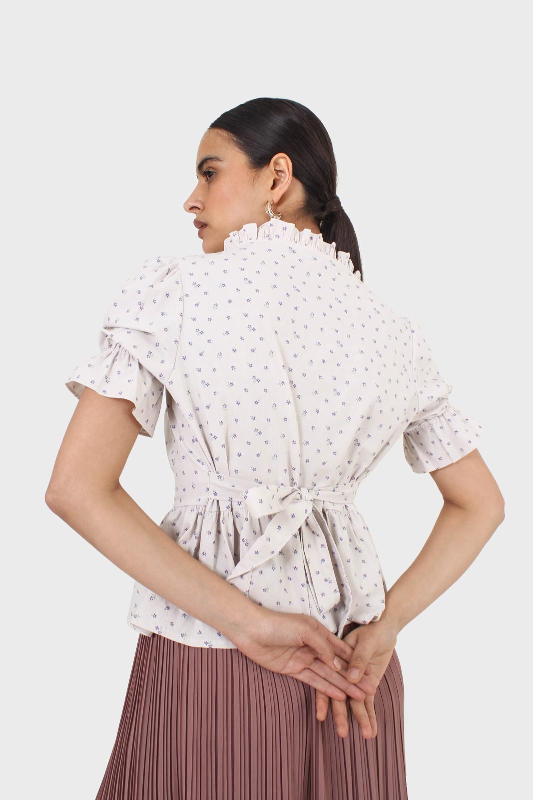 Oatmeal and lilac tiny flower print peasant blouse_2