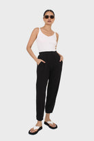 Black waffle textured relaxed trousers_3