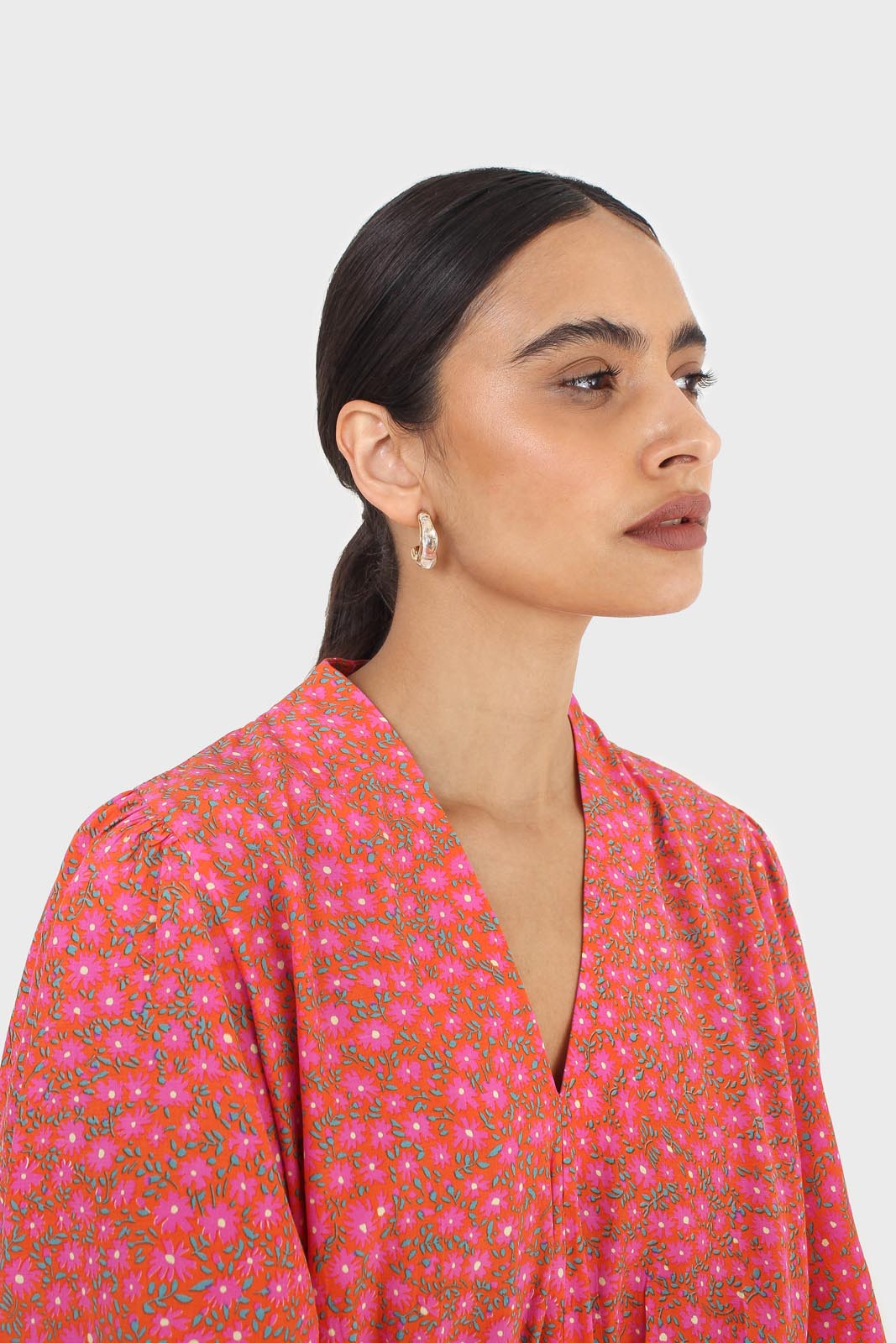 Pink floral print tie back maxi dress_9