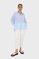Blue asymmetric buttons shirt_3