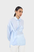 Blue asymmetric buttons shirt_2