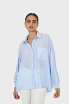 Blue asymmetric buttons shirt_1