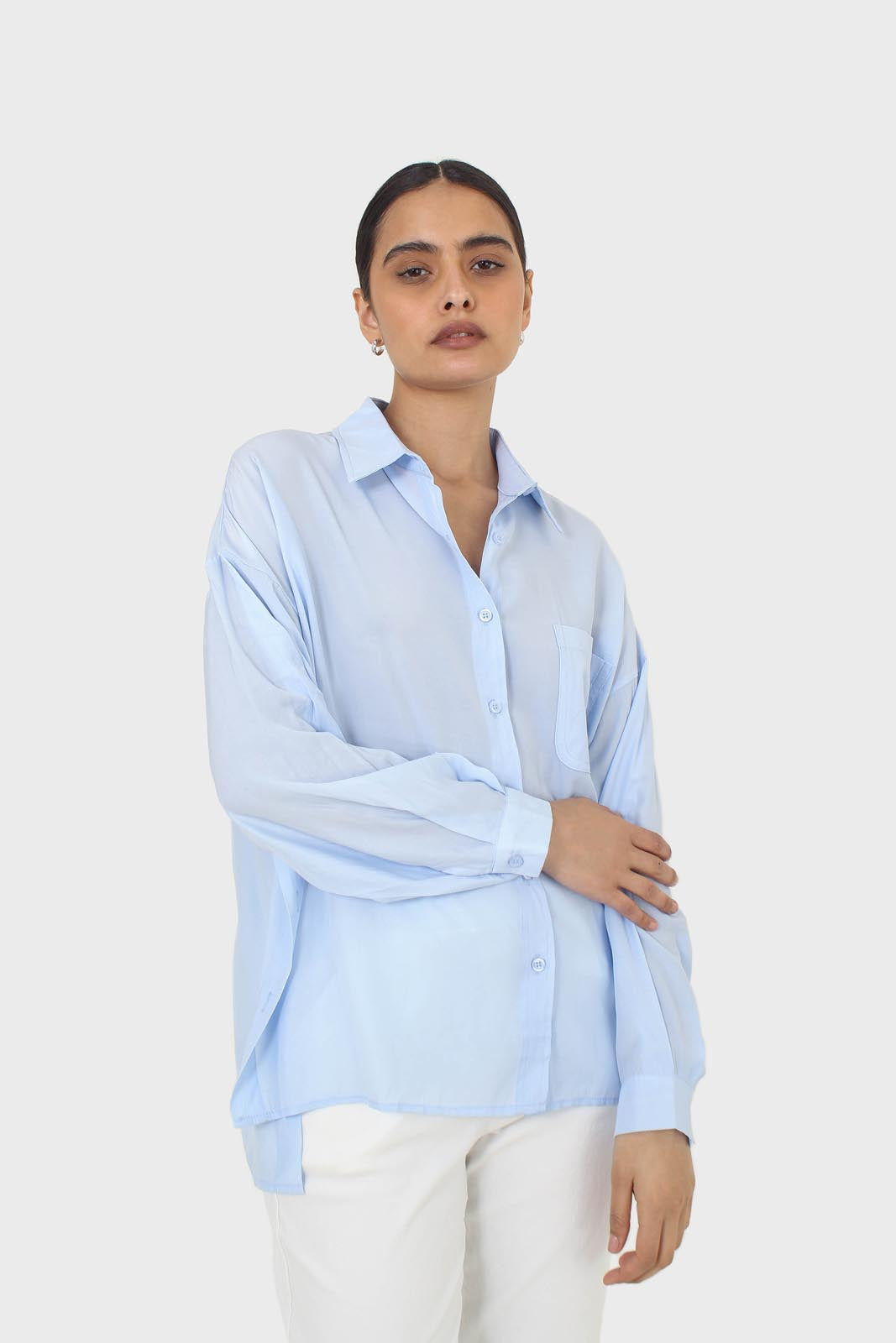 Blue asymmetric buttons shirt_6