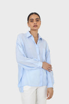 Blue asymmetric buttons shirt_6