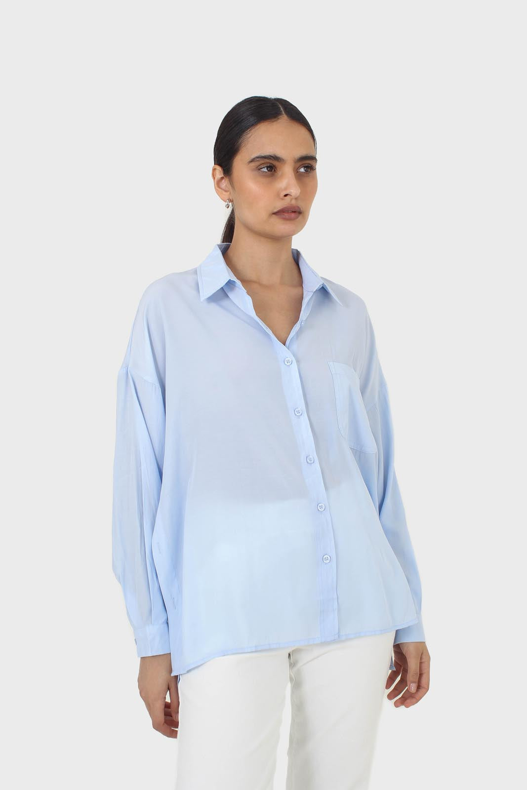 Blue asymmetric buttons shirt_7