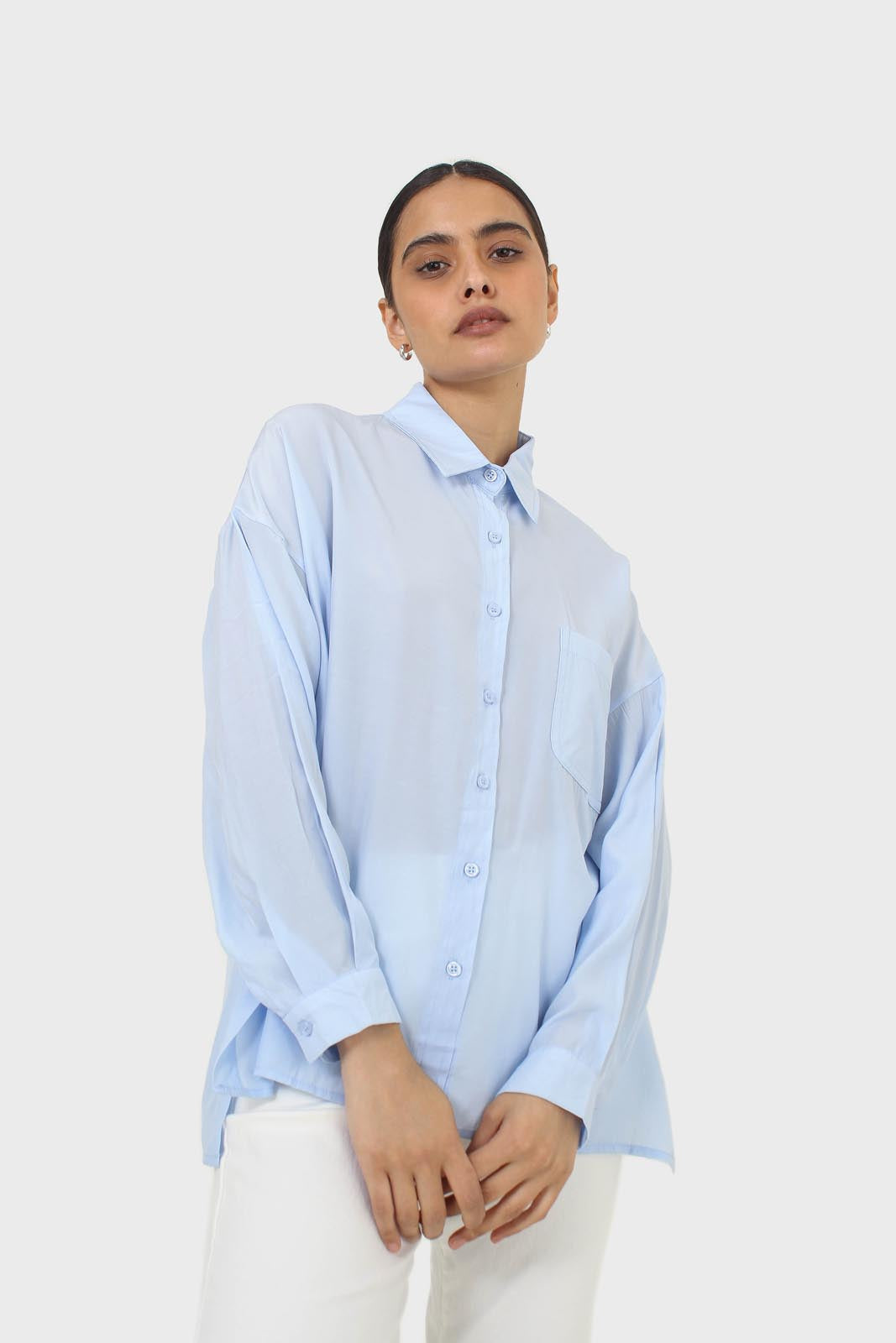 Blue asymmetric buttons shirt_9