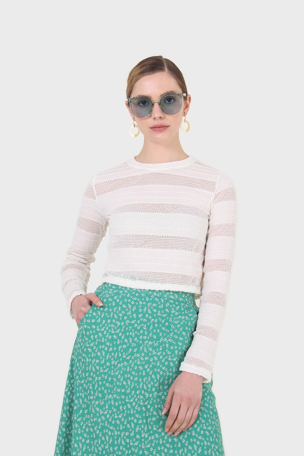 Ivory textured long sleeved top_1